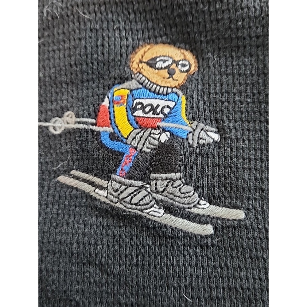 Vintage 90s Polo Ralph Lauren Black Waffle Knit Ski Polo Bear Shirt Mens XXL